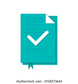 Cyan papers with check and bookmark isolated on white.