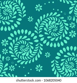 Cyan pattern, flowers and petals arranged in spiral.