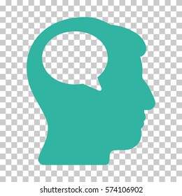Cyan Person Thinking interface toolbar pictogram. Vector pictogram style is a flat symbol on chess transparent background.