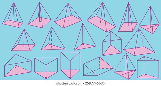 Cyan Pink Pastel Math 3D Prism Shapes 