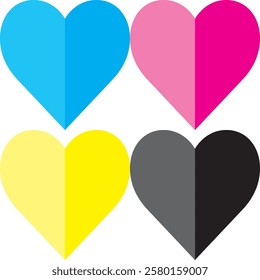 cyan pink yellow and black heart seamless pattern, heart vector illustration.