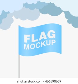 Cyan promo flag mockup with clouds on the background. Vector illustration.