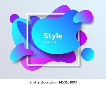 Cyan, purple and violet abstract graphic elements. Dynamical colored form and line. Abstract banner with irregular shapes and square frame. Template for logo, flyer, presentation design. Vector