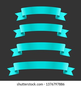 Cyan realistic ribbon banners set isolated. Vector illustration for design
