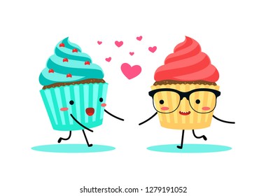 A Cyan and red cupcake. Vector illustration