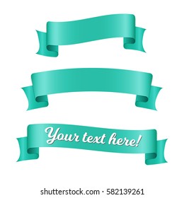 Cyan ribbon banners set. Old vintage style design. Premium decorative vector elements isolated on white background.
