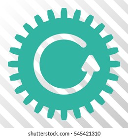 Cyan Rotate Cog toolbar icon. Vector pictogram style is a flat symbol on diagonal hatch transparent background.