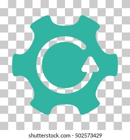 Cyan Rotate Gear interface toolbar icon. Vector pictogram style is a flat symbol on chess transparent background.
