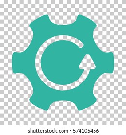 Cyan Rotate Gear toolbar pictogram. Vector pictograph style is a flat symbol on chess transparent background.