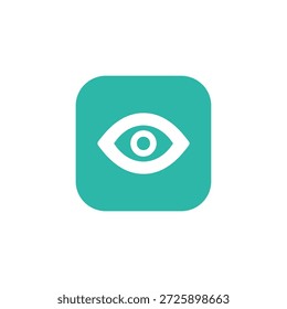 Cyan abgerundetes Quadrat mit weißem Augensymbol. Medizinische Ophthalmologie Grafik. Modernes Sehhilfe-Symbol für mobile Apps.