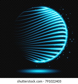Cyan shining Wavy Circle Logo Sign with Sparks on Transparent Background  - Vector Glowing Neon Round Element
