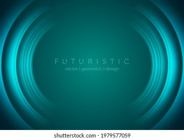 Cyan shiny technology background with abstract glowing round shapes. Vector design