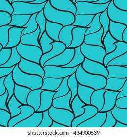 Cyan simple wavy seamless pattern, with black lines and curves