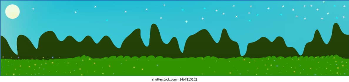 Cyan sky, and mountains landscape. Light glass print panaramic design. Glass print skinali light and dark. Pure glass print fantasy. Horizon, bright. Old game style.