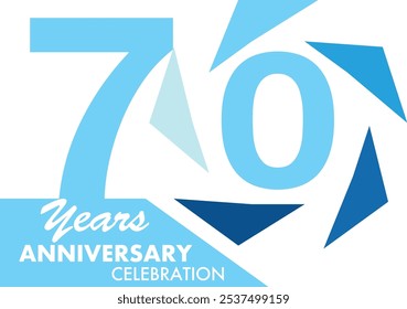 cyan spiral monochrome color with number 70 and the words years anniversary celebration, isolated on white background.