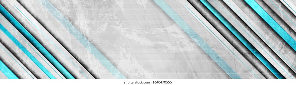 Cyan stripes geometric background. Abstract grunge tech corporate banner design. Vector illustration