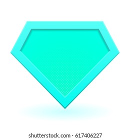 Cyan superhero logo template. Halftone dots, shadows. Vector, isolated, eps 10.