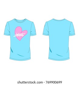 Cyan T-shirt Unrequited love for Valentine day template using for fashion cloth design and assessorie for designer to make mock up or blue print in copany
