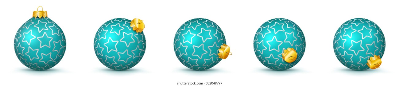 Cyan Vector Christmas Balls Collection with Starlet Texture - Panorama Bauble Set - Star Pattern - X-Mas Decorations - Each Ball is in Extra Vector Layer, Cleanly Separated - Christmas Tree Decor.