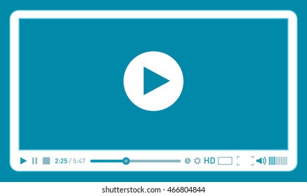 Cyan video player template for web and mobile apps flat style. Vector illustration