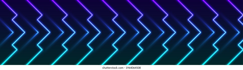 Cyan and violet abstract neon arrows tech graphic design. Futuristic laser background. Vector illustration