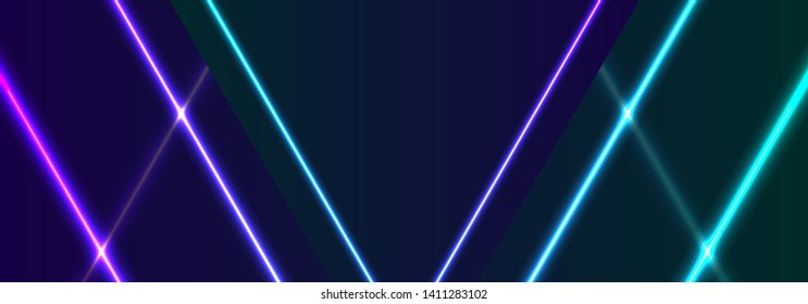 Cyan and violet neon lines abstract futuristic banner. Technology vector background