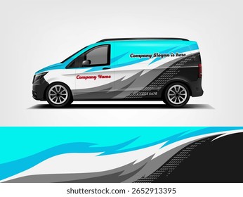 Cyan Wave Van Wrap Smooth Flowing Line Design for Corporate Branding