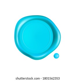 Cyan wax seal. Wax seal stamp isolated on white background. Realistic guaranteed blue stamp. Realistic 3d vector illustration