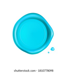 Cyan wax seal. Wax seal stamp isolated on white background. Realistic guaranteed blue stamp. Realistic 3d vector illustration