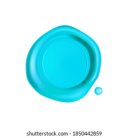 Cyan wax seal. Wax seal stamp isolated on white background. Realistic guaranteed blue stamp. Realistic 3d vector illustration