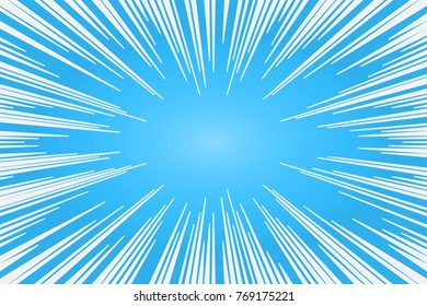 Cyan and white radial lines comics style backround. Manga action, speed abstract. Vector illustration