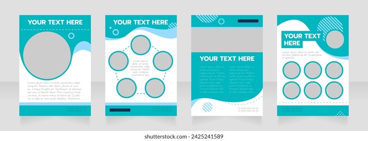 Diseño de diseño de folleto en blanco ondulado cián y blanco. Información de crucero. Conjunto de plantillas de póster vertical con espacio de copia vacío para el texto. Recopilación de informes corporativos prefabricados. Páginas de papel de folleto editables