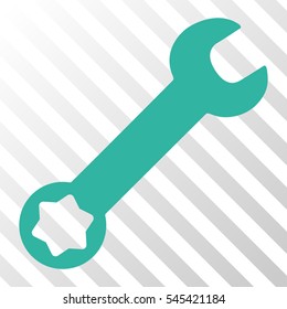Cyan Wrench interface pictogram. Vector pictogram style is a flat symbol on diagonal hatch transparent background.