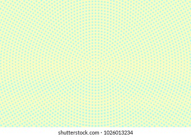Cyan yellow dotted halftone. Centered regular dotted gradient. Half tone vector background. Abstract pastel texture. Green ink dot on yellow backdrop. Modern pop art design template. Halftone texture