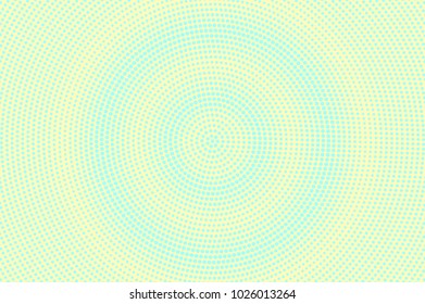 Cyan yellow dotted halftone. Centered circle dotted gradient. Half tone vector background. Abstract pastel texture. Green ink dot on red backdrop. Modern pop art design template. Halftone texture