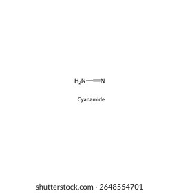Estrutura esquelética de cianamida. Ilustração esquemática do composto de nitrilo. Diagrama simples, fórmula química.