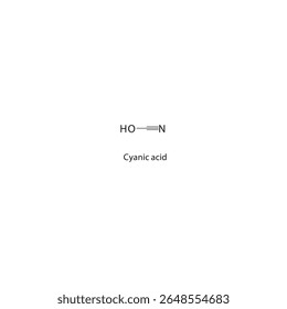 Estrutura esquelética de ácido ciânico. Ilustração esquemática do composto ácido inorgânico. Diagrama simples, fórmula química.