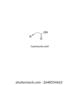 Estrutura esquelética de ácido cianoacético. Ilustração esquemática do composto de ácido carboxílico de nitrilo. Diagrama simples, fórmula química.