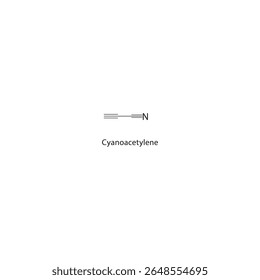 Estrutura esquelética de cianoacetileno. Ilustração esquemática do composto de nitrilo alquino. Diagrama simples, fórmula química.