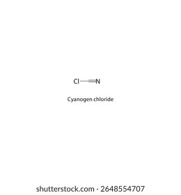 Estrutura esquelética de cloreto de cianogênio. Ilustração esquemática de composto de gás tóxico. Diagrama simples, fórmula química.