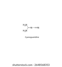 Estrutura esquelética de cianoguanidina. Ilustração esquemática do composto derivado de guanidina contendo nitrilo. Diagrama simples, fórmula química.