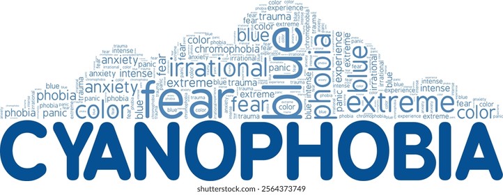 Cyanophobia: Fear of the Color Blue word cloud conceptual design isolated on white background.