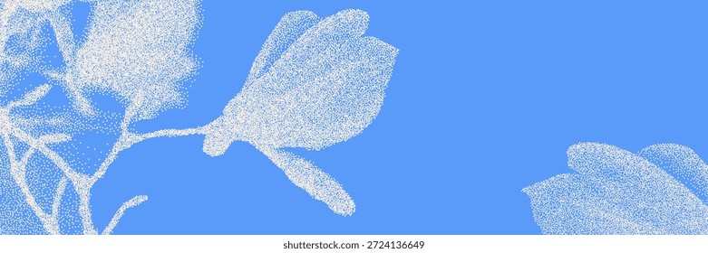 Fundo de manchas cianotípica com flor de orquídea macia e galho. Papel de parede azul vetor para modelo, projetos de design gráfico, obras de arte