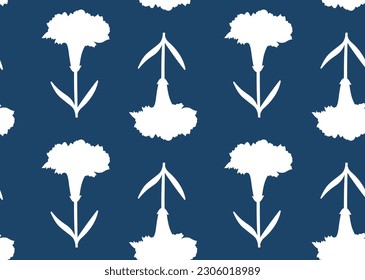 Cyanotype-style Flower Silhouette Endless Background with a Vintage Feel for Textiles and Wallpaper
