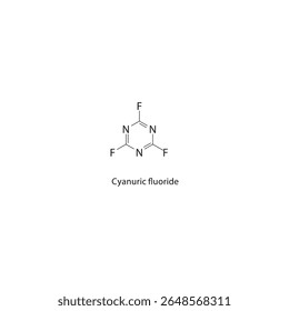 Estrutura esquelética de fluoreto cianúrico. Ilustração esquemática do composto de triazina fluorado. Diagrama simples, fórmula química.