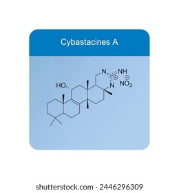 Cybastacines A skeletal structure diagram.Sesterterpene compound molecule scientific illustration on blue background.