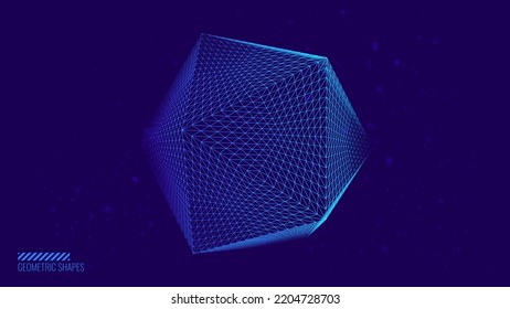 Fondo del vector geométrico sólido de malla 3D para ciber. Resumen de fondo HiTech con forma 3D. Elemento de diseño HUD. Concepto de procesamiento de datos de información. Transferencia de datos en la nube. Ilustración vectorial.