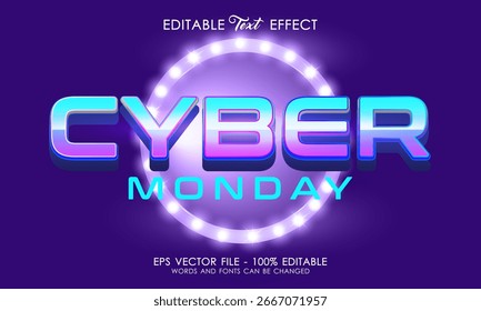 Cyber 3D text effect. Editable text style effect with glossy light theme
