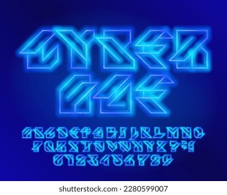 Cyber Age alphabet font. Futuristic neon colors letters and numbers. Stock vector typescript for your design.