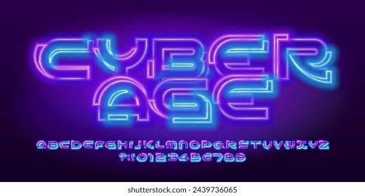 Cyber Age alphabet font. Neon color futuristic letters and numbers. Stock vector typescript for your design.